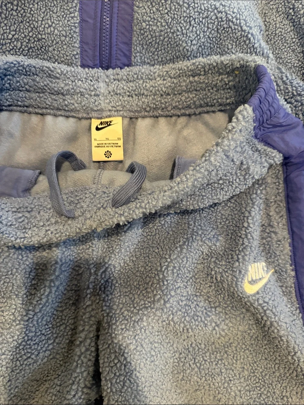 Nike Kids Light Blue Sherpa Joggers - Purple Trim